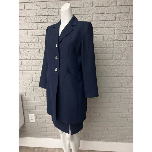 Le Suit Women Navy Sliver Shimmer Crepe 3 PCS Tank Skirt Jacket Suit Size 8P - Picture 11 of 15